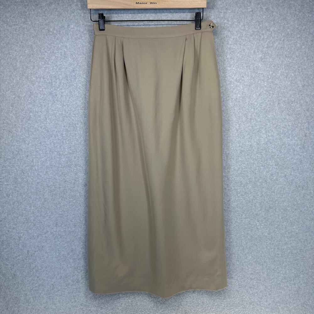 Vintage Austin Reed Skirt Womens Size 10 Tan 100% Wool A-Line Midi Pockets Lined
